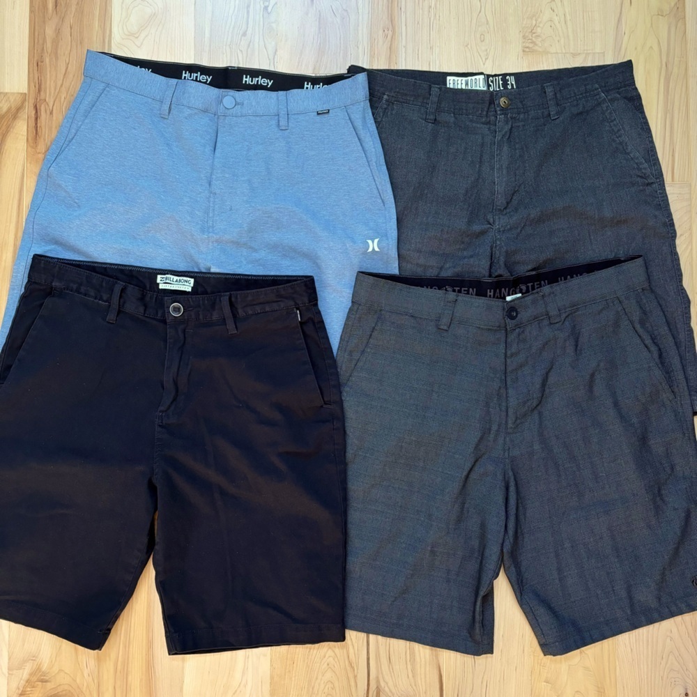 Hurley, Billabong, Hang Ten, Freeworld Set of 4 size 34 shorts